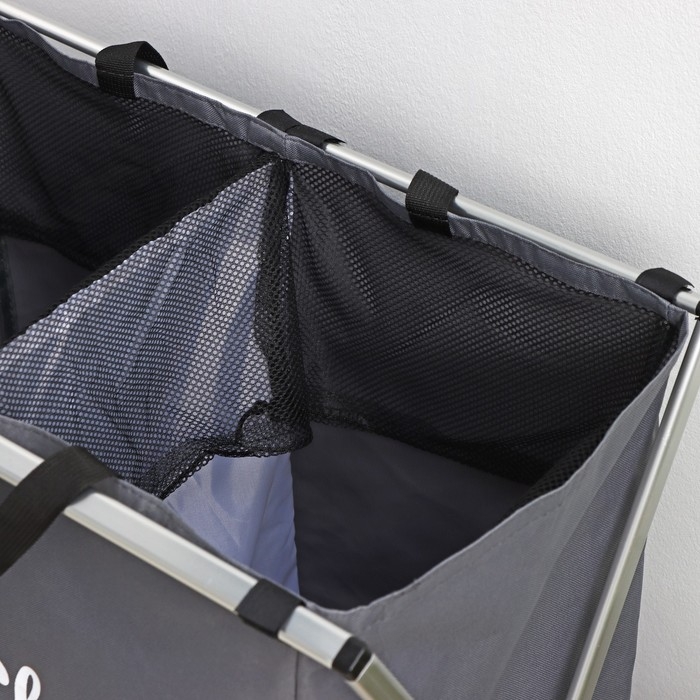 Корзина для белья Доляна Color, складная, двойная, 61&times;36&times;57 см, цвет серый