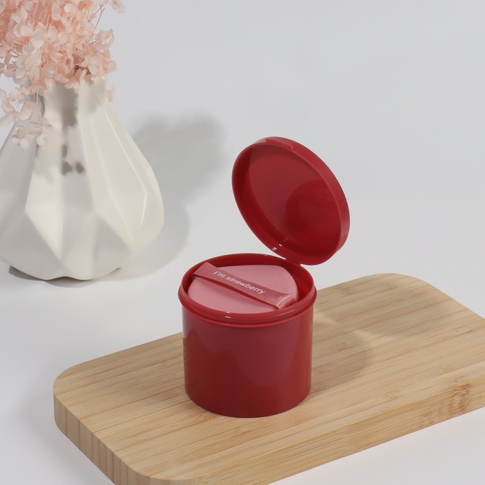 Спонжи для макияжа &laquo;STRAWBERRY&raquo;, набор - 7 шт, d = 5,5 см, с держателем, в футляре, цвет розовый