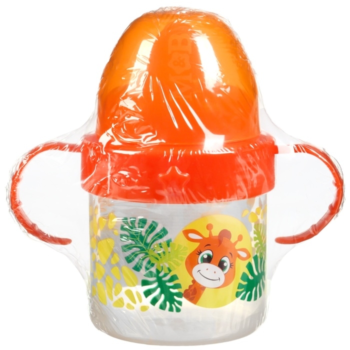 Поильник детский с твёрдым носиком &laquo;Жирафик&raquo;, 140 мл., с ручками, цвет оранжевый