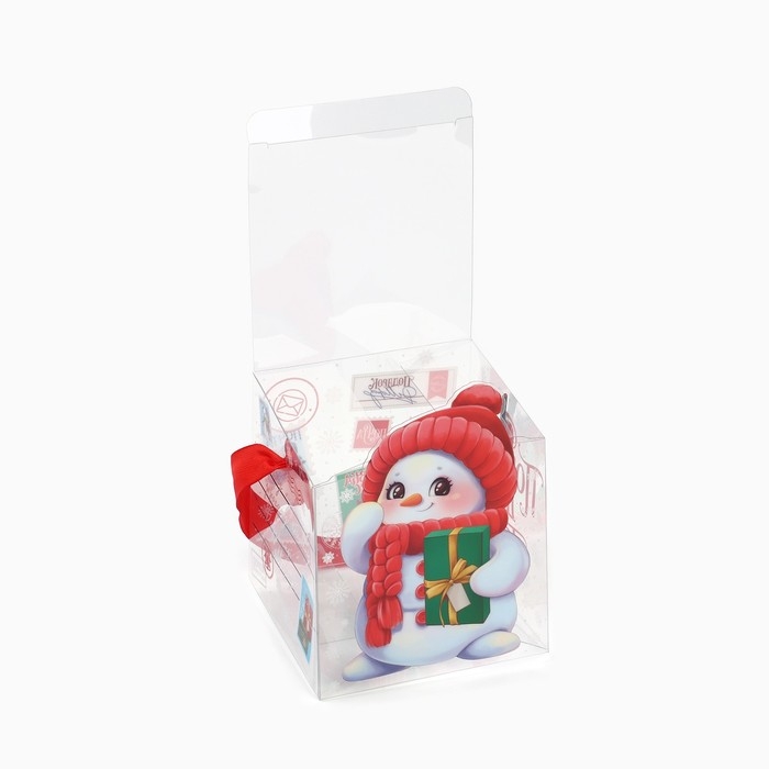 Коробка подарочная новогодняя складная ПВХ, &laquo;Снеговик&raquo;, 10 х 10 х 10 см, Новый год