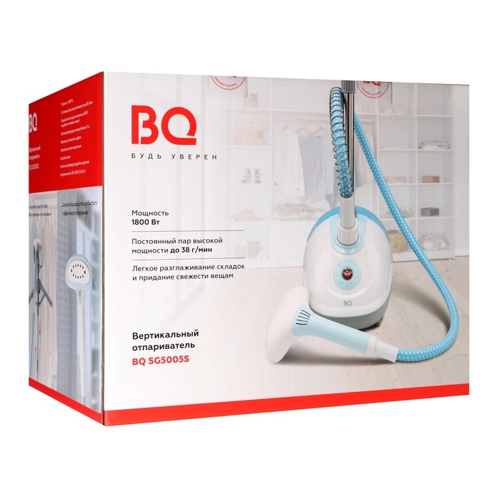 Отпариватель BQ SG5005S, напольный, 1800 Вт, 1500 мл, 38 г/мин, бело-голубой Отпариватель BQ SG5005S, напольный, 1800 Вт, 1500 мл, 38 г/мин, бело-голубой