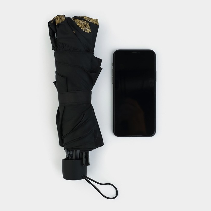 Зонт женский механический &laquo;Золотые перья&raquo;, 8 спиц, d=95, цвет чёрный