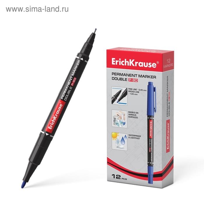 Маркер перманентный ErichKrause Double P-80, 0.45-1.65 мм, двусторонний, синий Маркер перманентный ErichKrause Double P-80, 0.45-1.65 мм, двусторонний, синий