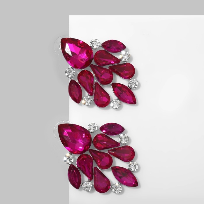Серьги со стразами «Вспышка» капли, цвет малиново-белый в серебре Серьги со стразами «Вспышка» капли, цвет малиново-белый в серебре