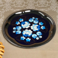 Набор «Жостово на синем», рюмка, 3 предмета, самовар 3 л, заварочный чайник 0,7 л, поднос Набор «Жостово на синем», рюмка, 3 предмета, самовар 3 л, заварочный чайник 0,7 л, поднос