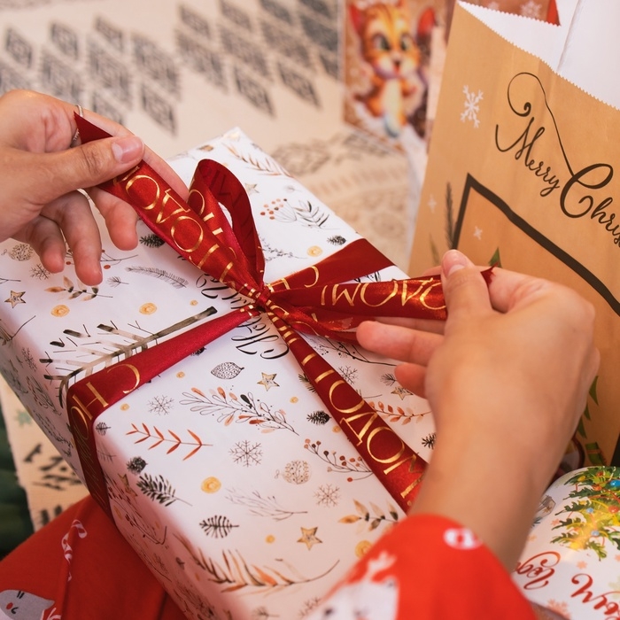 Лента атласная с тиснением &laquo;С Новым годом&raquo;, 25 мм, 23 &plusmn; 1 м, цвет бордовый