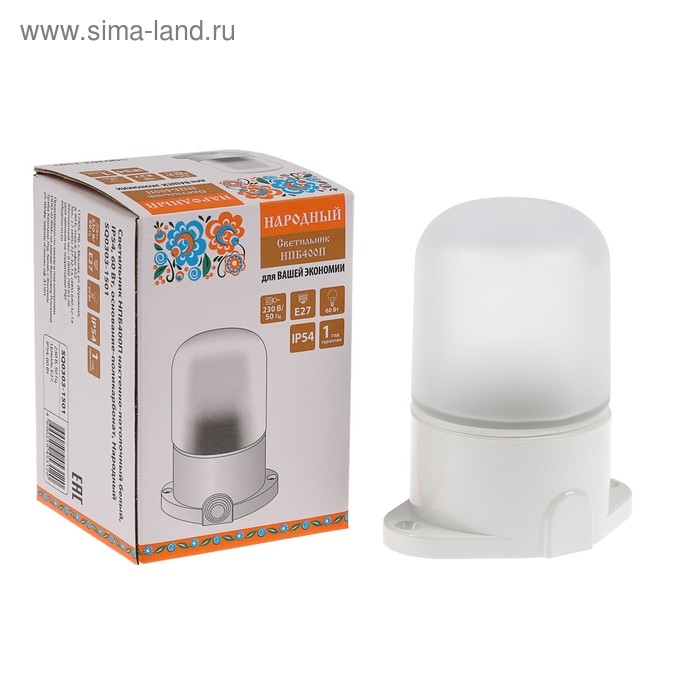Светильник настенно-потолочный TDM НПБ400П Светильник настенно-потолочный TDM НПБ400П "Народный", Е27, 60 Вт, IP54, до +130°, белый