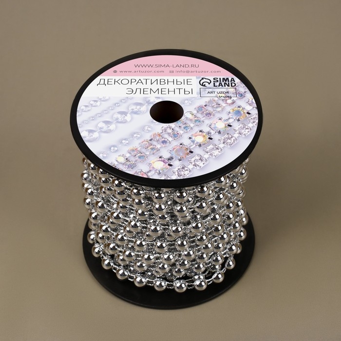 Бусы на нитях, плоские, 6 мм, 9 &plusmn; 1 м, цвет серебряный