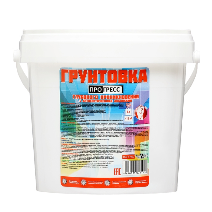 Грунтовка акриловая универсальная, глубокого проникновения "ПРОГРЕСС" 1л