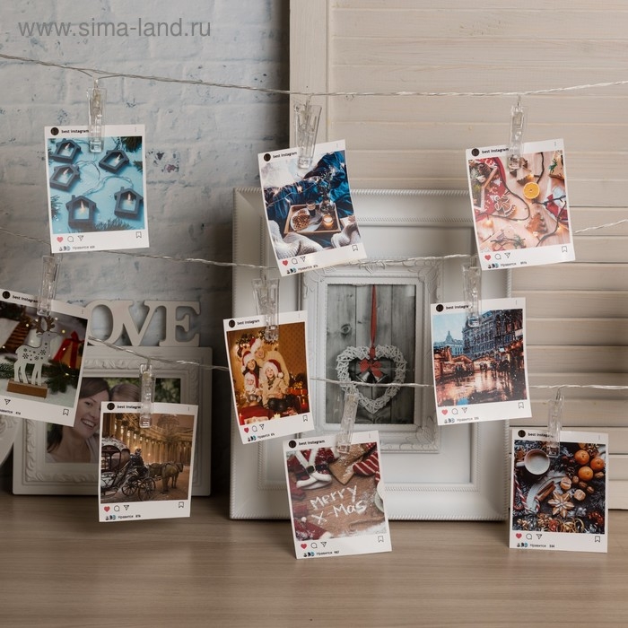 Гирлянда «Нить» 4.5 м с насадками «Прищепки», IP20, прозрачная нить, 20 LED, свечение белое 220 В Гирлянда «Нить» 4.5 м с насадками «Прищепки», IP20, прозрачная нить, 20 LED, свечение белое 220 В