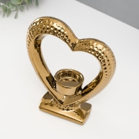 Подсвечник керамика на 1 свечу "Сердце на подставке" d=4 см золото 17х5,5х19,5 см