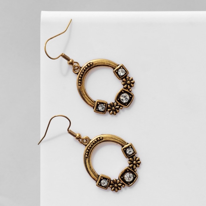 Серьги &laquo;Этника&raquo; цветочный круг, цвет белый в чернёном золоте