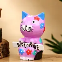 Сувенир "Кот с табличкой WELCOME" дерево 8х5х10 см, цв. сиреневый
