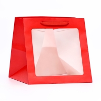 Пакет крафт с квадратным дном и окном, 25 х 25 х 25 см, красный Пакет крафт с квадратным дном и окном, 25 х 25 х 25 см, красный