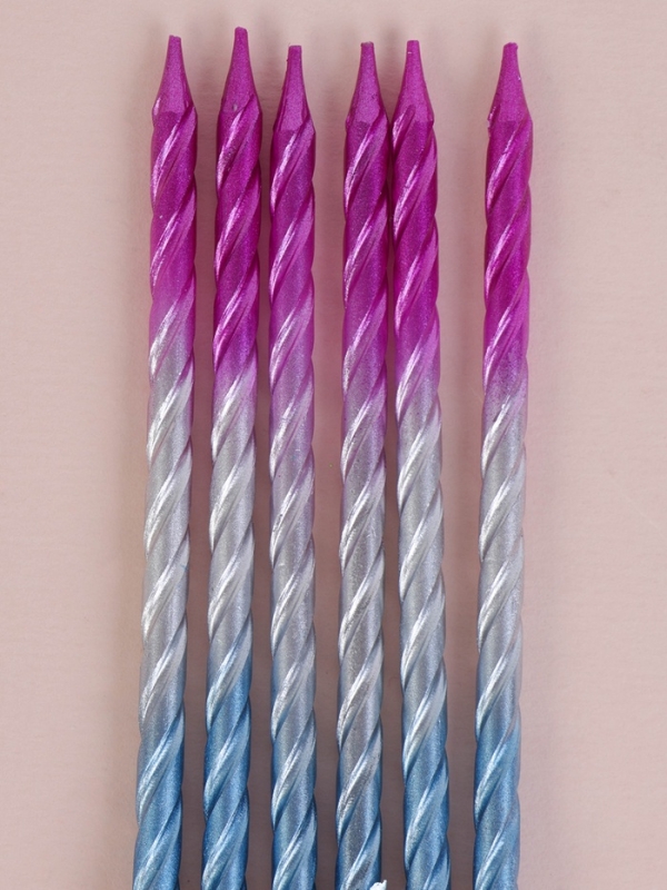 Свечи для торта "Высокая спираль", 6 шт, градиент розовый, серебристый, голубой