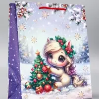 Пакет подарочный новогодний ламинированный, &laquo;Единорог&raquo; , 26&times;12&times;32 см