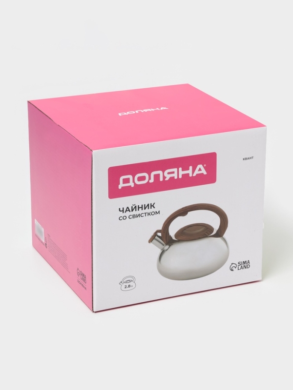 Чайник со свистком из нержавеющей стали Доляна &laquo;Квант&raquo;, 2,8 л, фиксированная ручка soft-touch, цвет хромированный