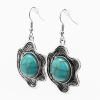 Серьги &laquo;Бирюзовый мир&raquo; круг в волне, голубые в чернённом серебре