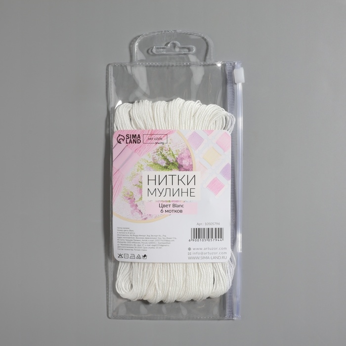 Нитки мулине &laquo;Blanc&raquo;, 8 &plusmn; 1 м, 6 шт, цвет белый