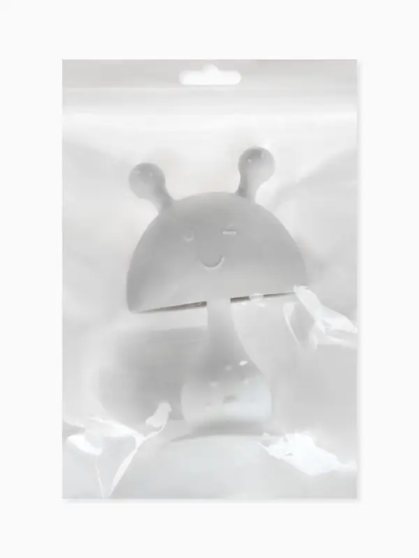 Прорезыватель силиконовый для зубов с погремушкой 3 в 1 M&B &laquo;Зайка&raquo;, серый