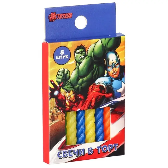 Свечи для торта витые &laquo;С Днем Рождения&raquo;, 8 штук, Мстители