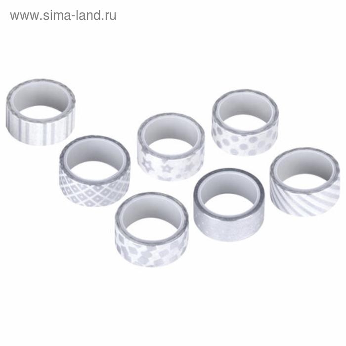 Клейкие WASHI-ленты для декора с фольгой СЕРЕБРИСТЫЕ,15 мм х 3 м (набор 7 шт) рисовая бумага Клейкие WASHI-ленты для декора с фольгой СЕРЕБРИСТЫЕ,15 мм х 3 м (набор 7 шт) рисовая бумага