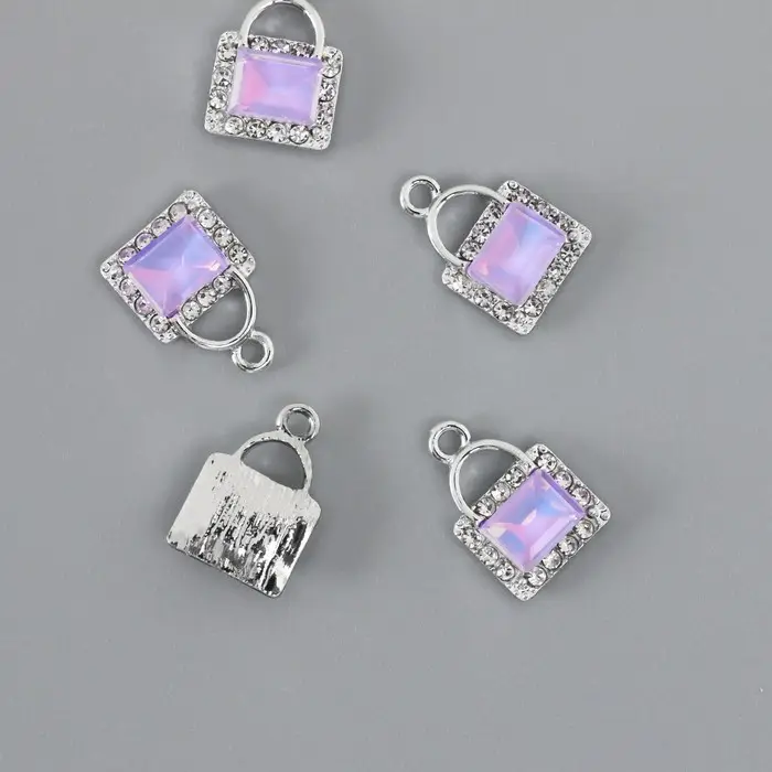 Декор для творчества металл, страз "Сумочка" сиреневый 1,7х1,2 см