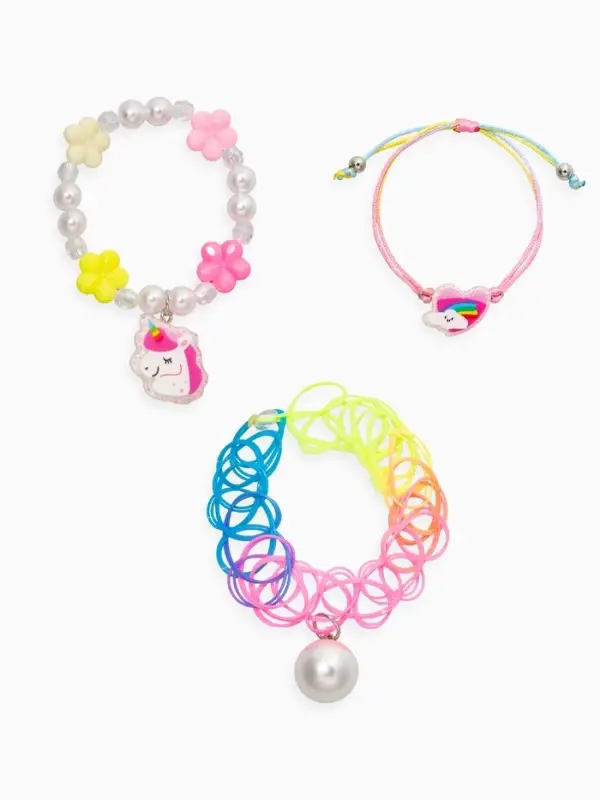 Браслет детский набор 3 шт. "Выбражулька" сердце, единорог, силиконовый, разноцветный
