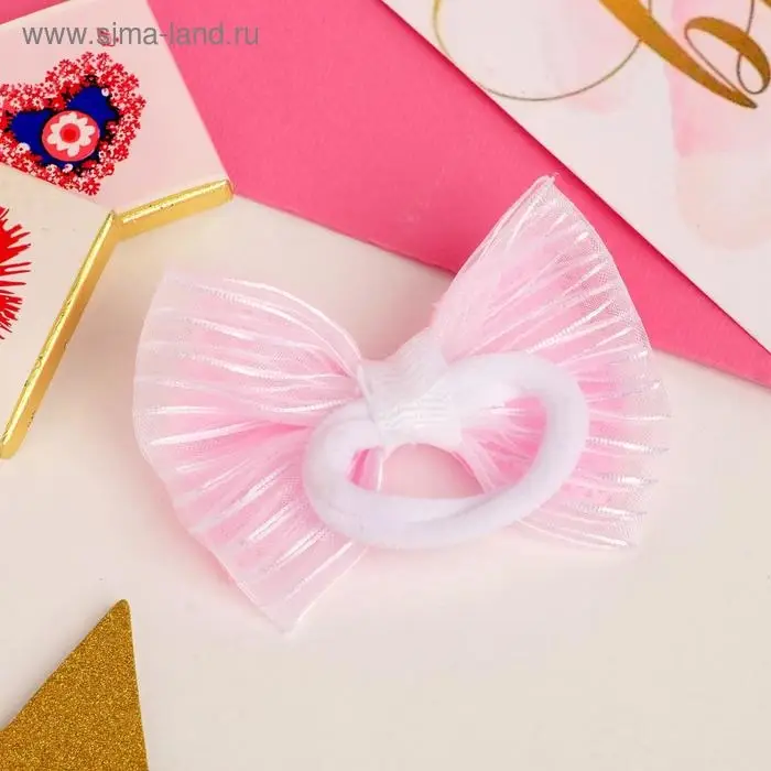 Резинка для волос &laquo;Аленушка&raquo;, клеточка, 6.5 см, розово-белая