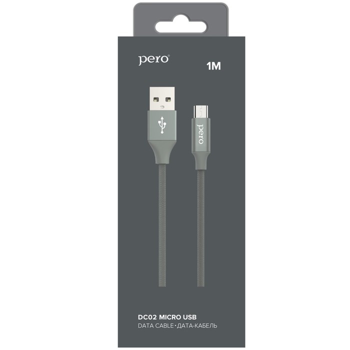 Кабель PERO DC-02, microUSB - USB, 2 А, 1 м, тканевая оплетка, серый Кабель PERO DC-02, microUSB - USB, 2 А, 1 м, тканевая оплетка, серый