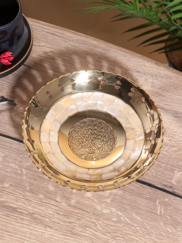 Блюдо сервировочное "Жар-Птица" латунь с перламутром 19,5х19,5х5,5 см