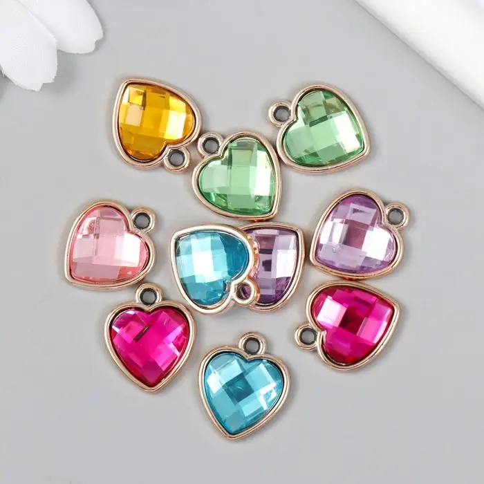 Пластиковый элемент, декоративная подвеска под металл &laquo;Арт Узор. Сердце. Страза&raquo;, 1.6&times;2 см, МИКС