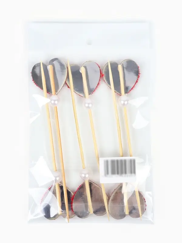 Шпажки "сердечки бусинки" (набор 6 шт)