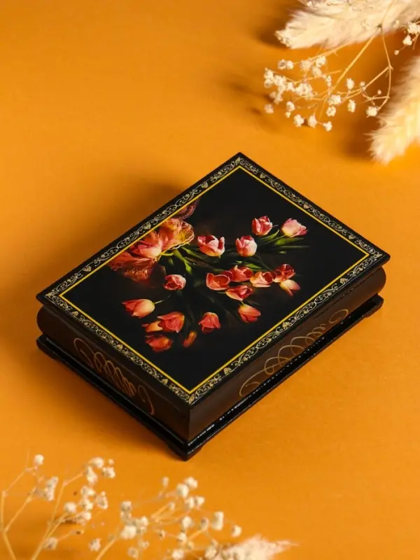 Шкатулка &laquo;Тюльпаны&raquo;, 10&times;14 см, лаковая миниатюра