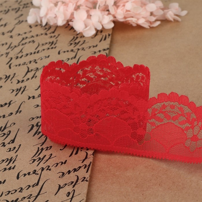 Кружево капроновое, 40 мм &times; 10 &plusmn; 1 м, цвет красный