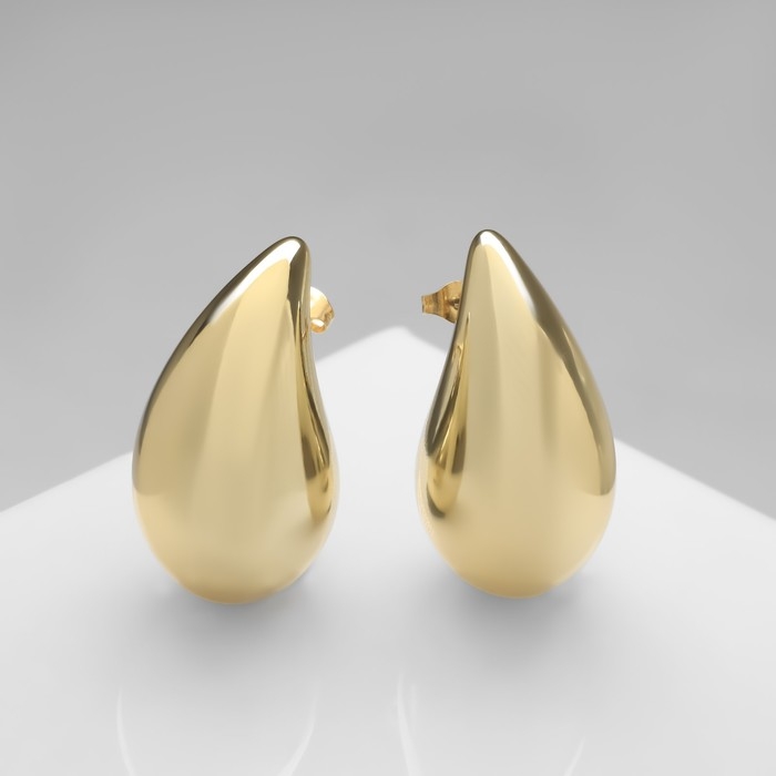 Серьги пластик &laquo;Капля&raquo; крупная, цвет золото