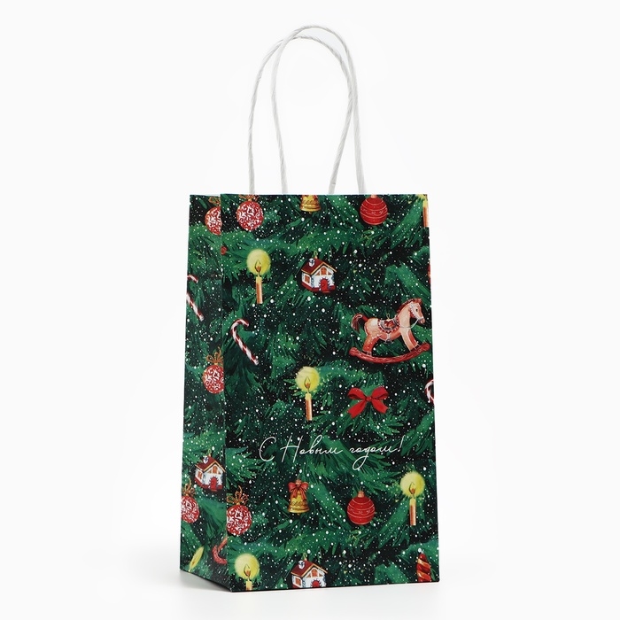 Пакет подарочный новогодний крафтовый «Новогодняя ёлочка», 12 х 21 х 9 см, Новый год Пакет подарочный новогодний крафтовый «Новогодняя ёлочка», 12 х 21 х 9 см, Новый год
