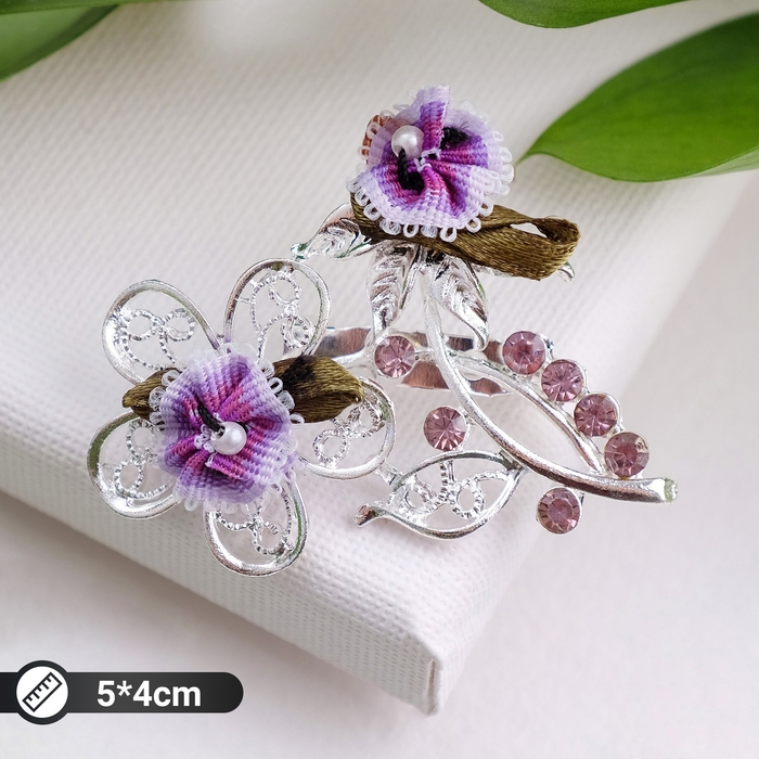 Брошь &laquo;Цветочная ветвь&raquo; дуэт, цвет фиолетовый в серебре