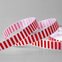 Лента атласная &laquo;Полоска&raquo;, 15 мм &times; 23 &plusmn; 1 м, цвет белый/красный