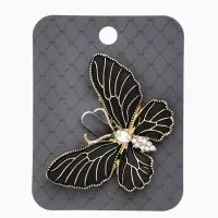 Брошь "Бабочка" матовая, в жилки, цвет чёрный в золоте