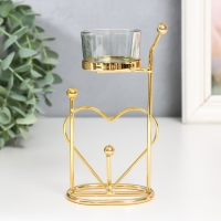 Подсвечник металл, стекло на 1 свечу "Сердце. Шарики" d-4,5 см золото 9х4,5х17 см