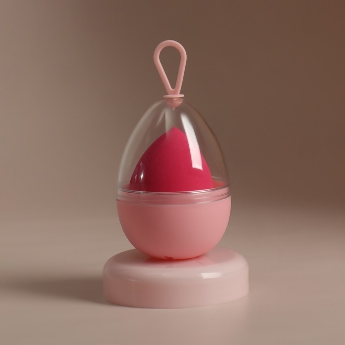 Скошенный спонж для макияжа &laquo;Капля&raquo;, 6 &times; 4,5 см, увеличивается при намокании, в футляре, цвет ярко-розовый