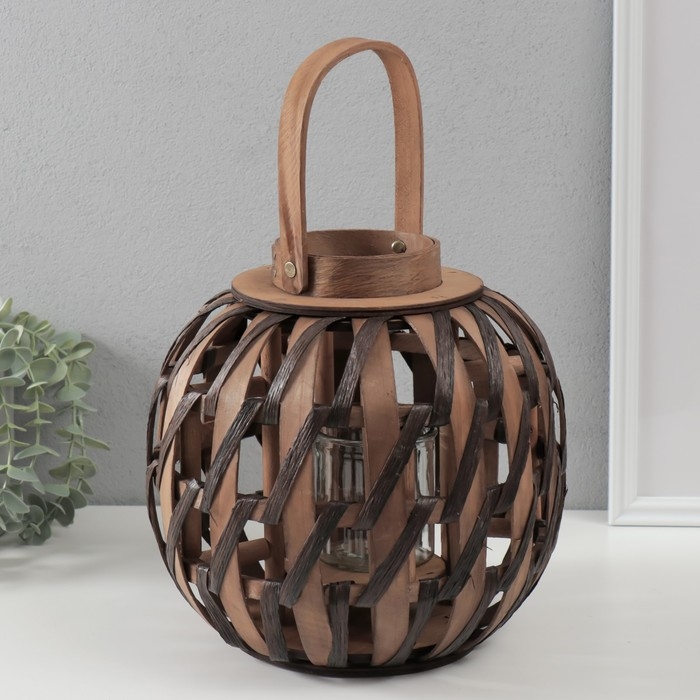 Подсвечник дерево на 1 свечу "Плетение" бежево-коричневый 10х24х24 см