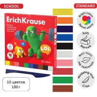 Пластилин 10 цветов, 180 г, ErichKrause "Jolly Friends", со стеком, в картонной упаковке Пластилин 10 цветов, 180 г, ErichKrause "Jolly Friends", со стеком, в картонной упаковке