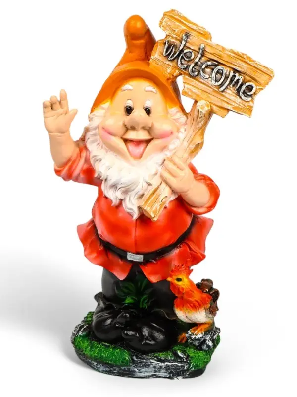 Садовая фигура из полистоуна &laquo;Гном с табличкой WELCOME с петухом&raquo;, 61&times;23&times;36 см, МИКС