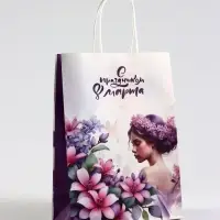 Пакет подарочный крафт, &laquo;С Праздником!&raquo; , 18&times;8&times;25 см