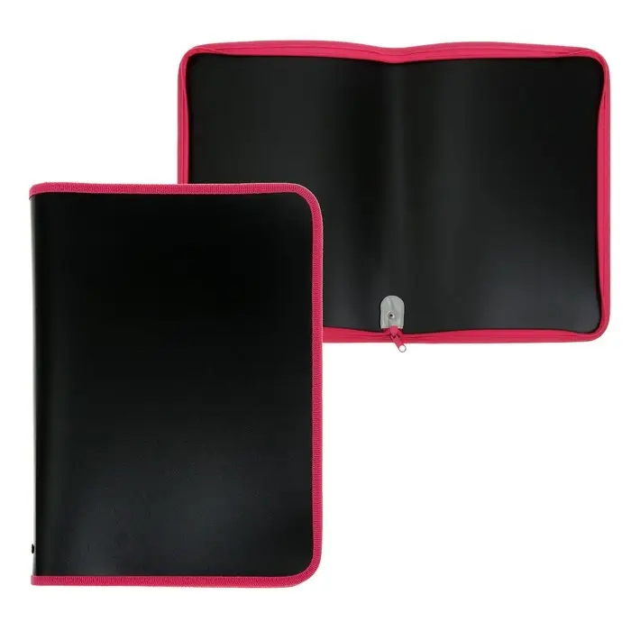 Папка пластиковая А4, 325 х 230 х 25 мм, молния вокруг, Calligrata "Офис", ПМ-А4-11, 0.5 мм, цветная, текстура "песок", Black чёрная/малиновая