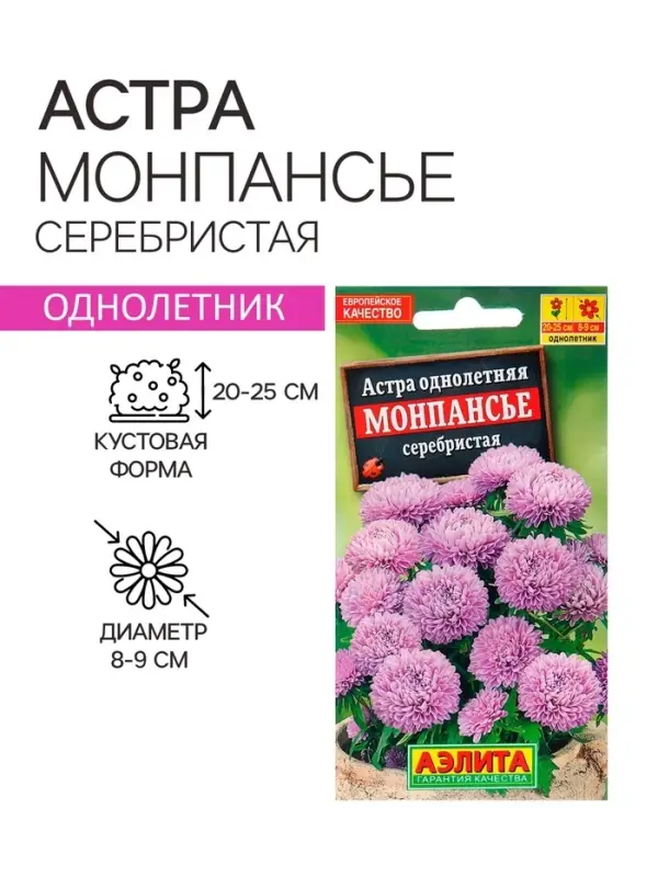 Семена Астра Монпансье серебристая   Одн Ц/П 0,2г