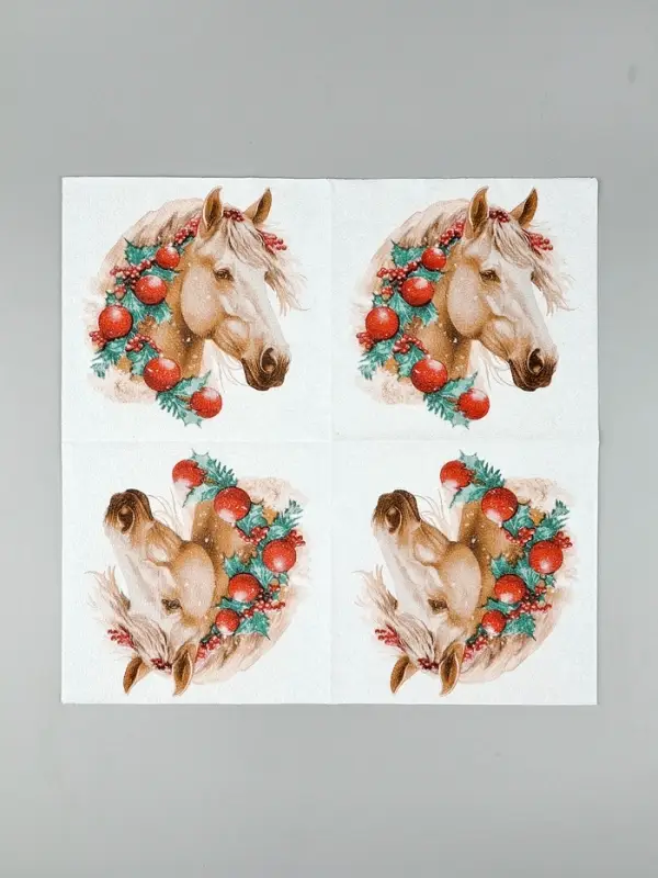 Салфетки бумажные New Line Fresco &laquo;Белая лошадь с новогодними украшениями&raquo;, 33х33 см, 2 слоя 20 лист