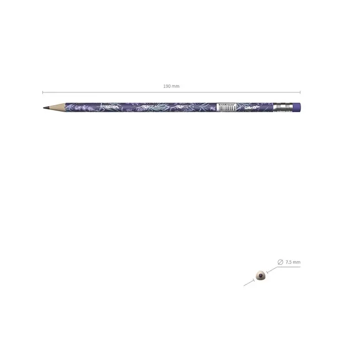 Карандаш чернографитный с ластиком ErichKrause "Lavender", HB, грифель d=2.2 мм, дерево, трeхгранный в тубусе, микс